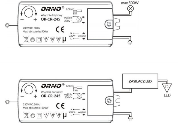 WŁĄCZNIK-WYŁĄCZNIK DOTYKOWY ORNO OR-CR-245 INDUKCJA DO LED