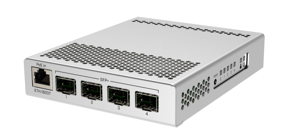 MikroTik CRS305-1G-4S+IN switch 4x SFP+ 10G, dual boot RouterOS/SwOS, PoE-in, bezwentylatorowy MikroTik CRS305-1G-4S+IN switch 4x SFP+ 10G, dual boot RouterOS/SwOS, PoE-in, bezwentylatorowy