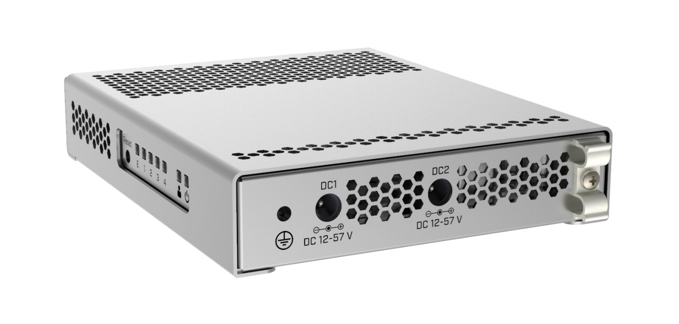 MikroTik CRS305-1G-4S+IN switch 4x SFP+ 10G, dual boot RouterOS/SwOS, PoE-in, bezwentylatorowy MikroTik CRS305-1G-4S+IN switch 4x SFP+ 10G, dual boot RouterOS/SwOS, PoE-in, bezwentylatorowy