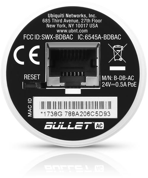 Ubiquiti Bullet AC B-DB-AC radio airMAX dwupasmowe 2.4/5GHz, złącze N-type, PoE 24V, outdoor Ubiquiti Bullet AC B-DB-AC radio airMAX dwupasmowe 2.4/5GHz, złącze N-type, PoE 24V, outdoor