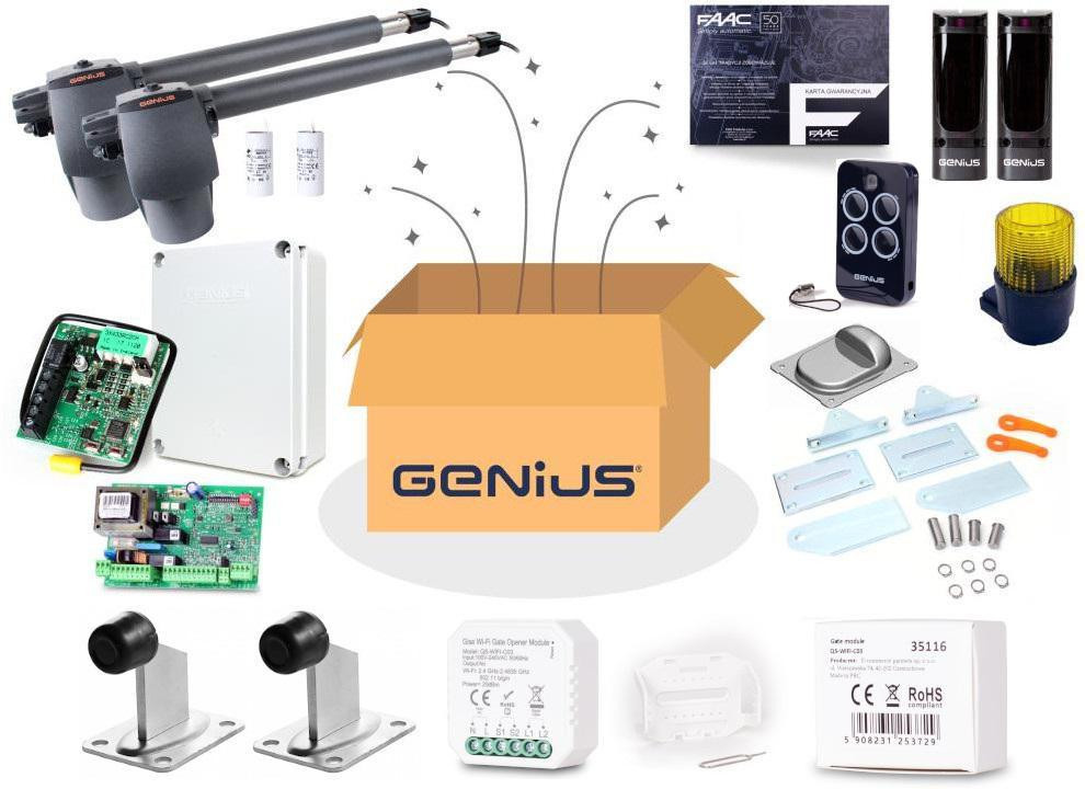 Genius G-Bat 400 zestaw automatyki do bram dwuskrzydłowych 8m Wi-Fi lampa LED stopka odboje pilot Genius G-Bat 400 zestaw automatyki do bram dwuskrzydłowych 8m Wi-Fi lampa LED stopka odboje pilot