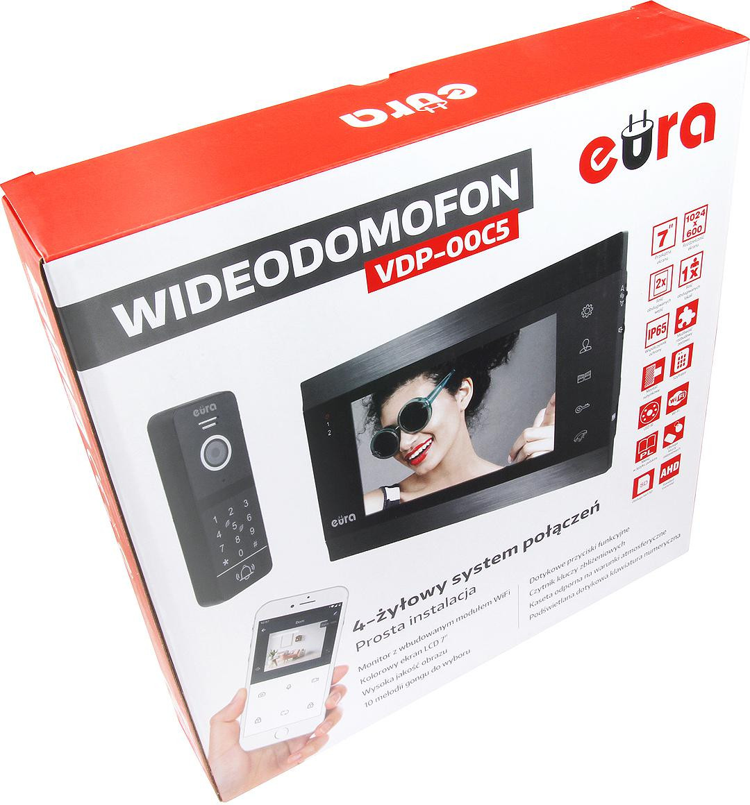 EURA VDP-00C5 czarny wideodomofon Tuya WiFi monitor 7 cali kamera 1080p RFID szyfrator 2 strefy EURA VDP-00C5 czarny wideodomofon Tuya WiFi monitor 7 cali kamera 1080p RFID szyfrator 2 strefy