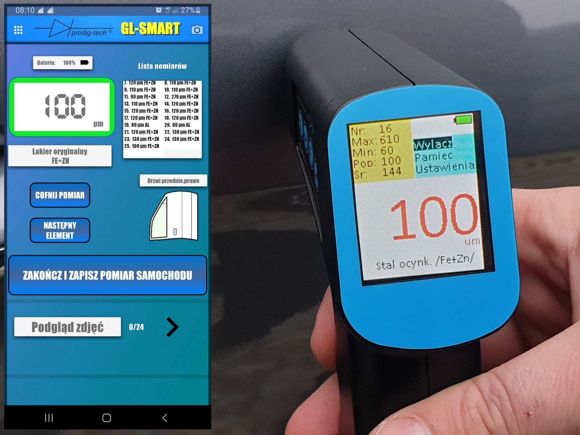 ProDig-Tech GL-PRO-SMART-FAZ miernik grubości lakieru, sonda Fe/NFe/Zn, Bluetooth, aplikacja ProDig-Tech GL-PRO-SMART-FAZ miernik grubości lakieru, sonda Fe/NFe/Zn, Bluetooth, aplikacja
