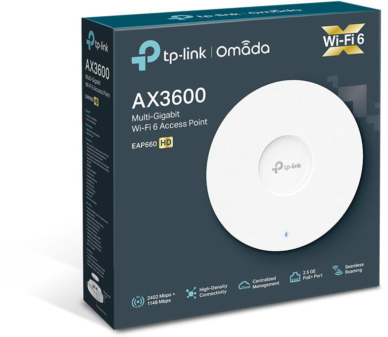 TP-Link EAP660 HD WiFi 6 AX3600 punkt dostępu PoE+ Omada sufitowy 2,5 Gbps 8 strum TP-Link EAP660 HD WiFi 6 AX3600 punkt dostępu PoE+ Omada sufitowy 2,5 Gbps 8 strum