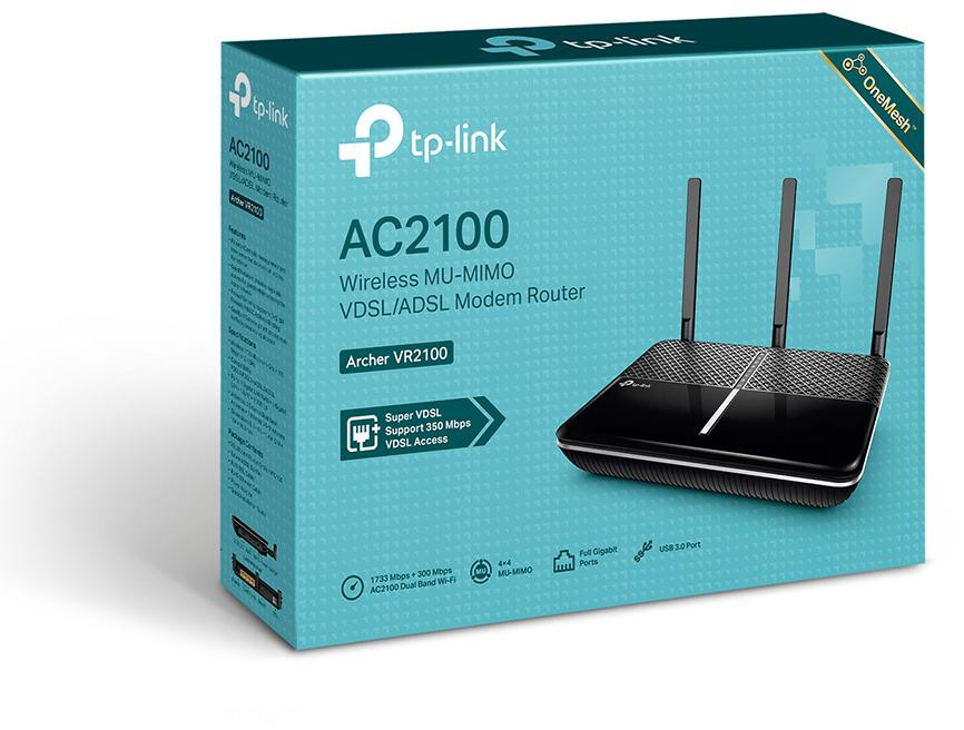 TP-Link Archer VR2100 modem router VDSL/ADSL, WiFi 5 AC2100, MU-MIMO, 4x Gigabit, USB 3.0 TP-Link Archer VR2100 modem router VDSL/ADSL, WiFi 5 AC2100, MU-MIMO, 4x Gigabit, USB 3.0