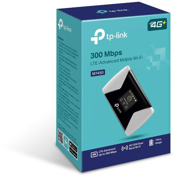 Router mobilny TP-Link M7450 LTE Cat6, do 300 Mb/s, bateria 3000 mAh, 32 urządzenia, microSD Router mobilny TP-Link M7450 LTE Cat6, do 300 Mb/s, bateria 3000 mAh, 32 urządzenia, microSD