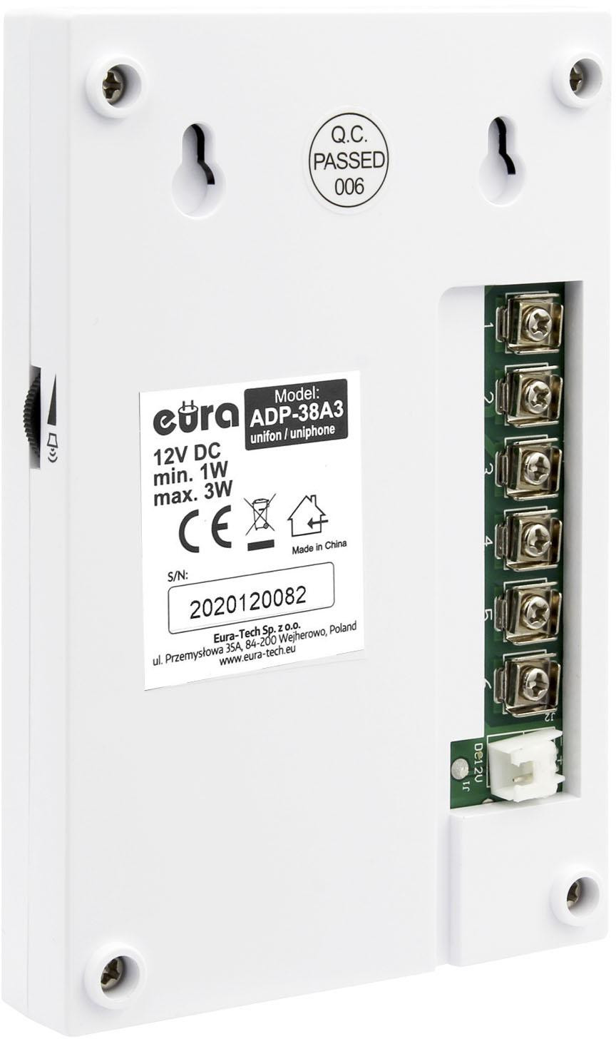 Domofon EURA ADP-38A3 ENTRA biały, jednorodzinny, głośnomówiący, kaseta z szyfratorem Domofon EURA ADP-38A3 ENTRA biały, jednorodzinny, głośnomówiący, kaseta z szyfratorem
