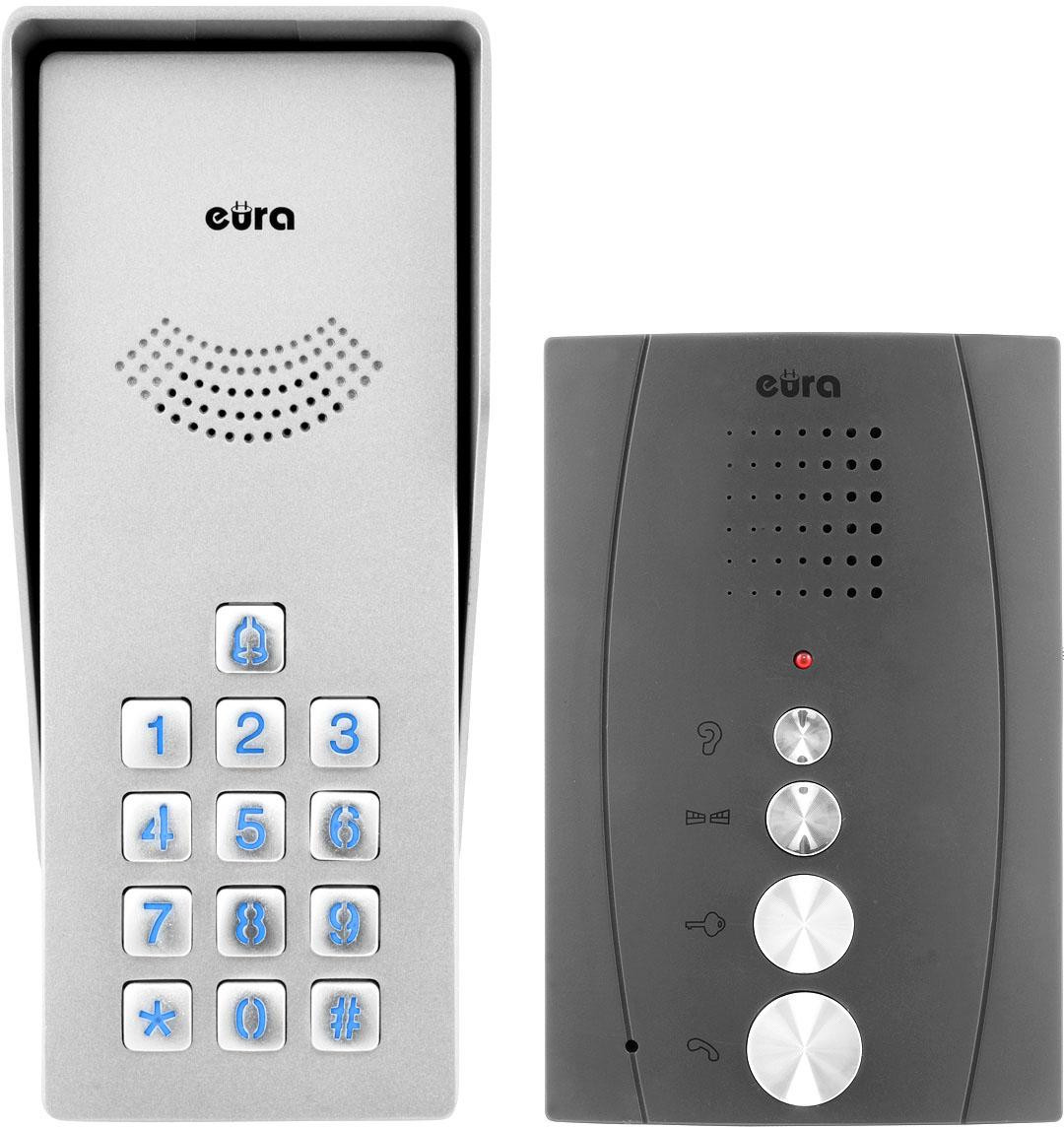 Domofon EURA ADP-38A3 ENTRA grafit, jednorodzinny, głośnomówiący, kaseta z szyfratorem, montaż natynkowy Domofon EURA ADP-38A3 ENTRA grafit, jednorodzinny, głośnomówiący, kaseta z szyfratorem, montaż natynkowy