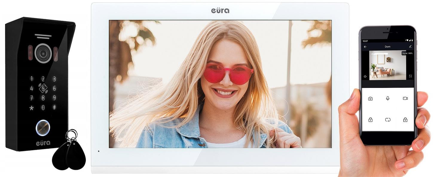 EURA VDP-99C5 biały wideodomofon WiFi RFID TUYA ekran 10 cali kamera 1080p IP65 EURA VDP-99C5 biały wideodomofon WiFi RFID TUYA ekran 10 cali kamera 1080p IP65