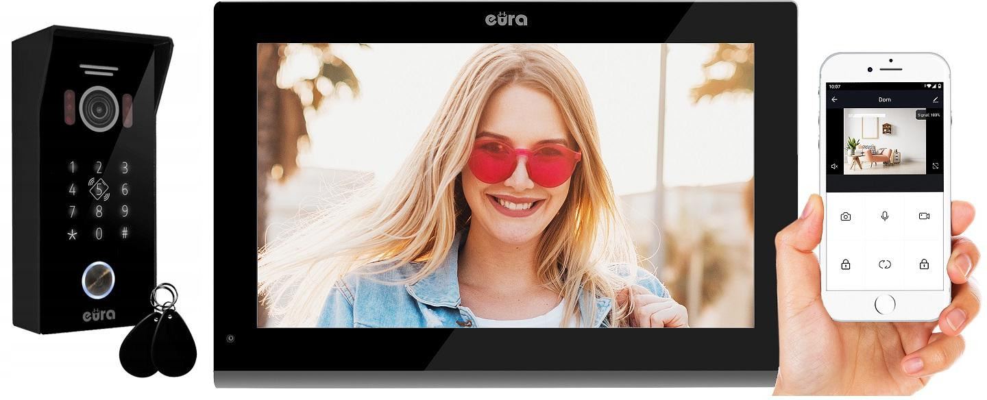 EURA VDP-99C5 czarny wideodomofon WiFi RFID Tuya monitor 10 cali LCD FullHD szyfrator natynk EURA VDP-99C5 czarny wideodomofon WiFi RFID Tuya monitor 10 cali LCD FullHD szyfrator natynk