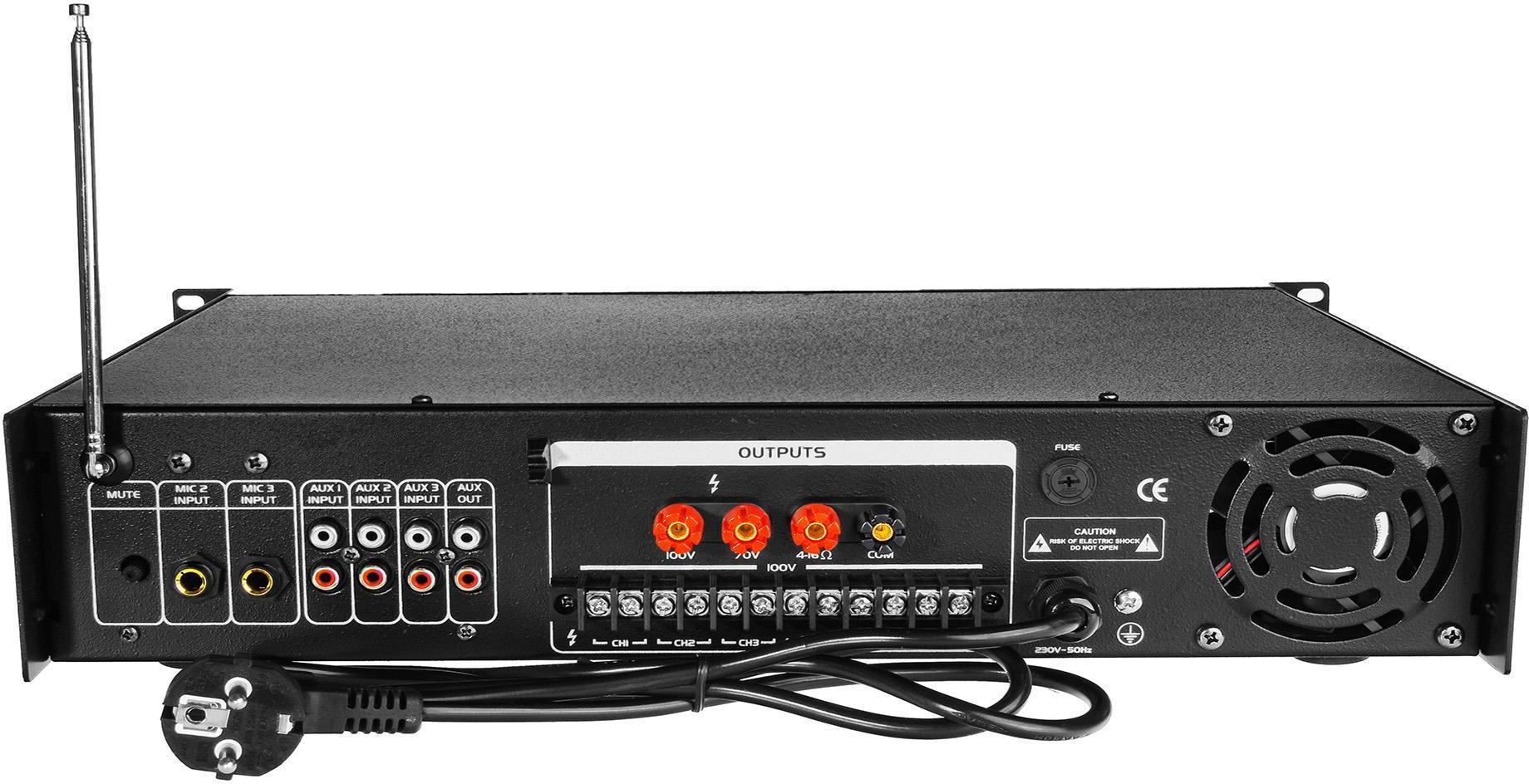 HQM2120BC wzmacniacz strefowy PA 120W FM Bluetooth MP3 USB 100V 6 stref rack 19″ HQM2120BC wzmacniacz strefowy PA 120W FM Bluetooth MP3 USB 100V 6 stref rack 19″