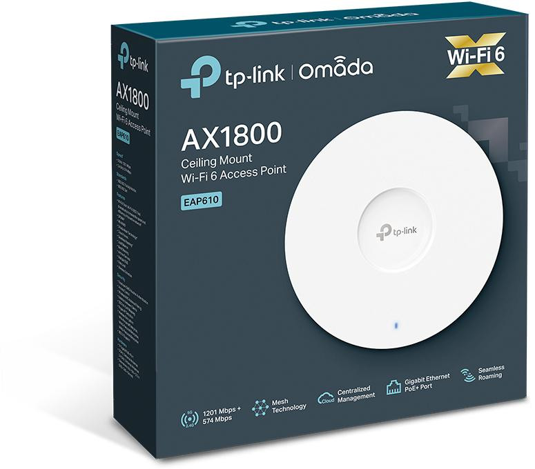 TP-Link EAP610 Omada AX1800 sufitowy punkt dostępowy WiFi 6, PoE+, do 250 urządzeń TP-Link EAP610 Omada AX1800 sufitowy punkt dostępowy WiFi 6, PoE+, do 250 urządzeń