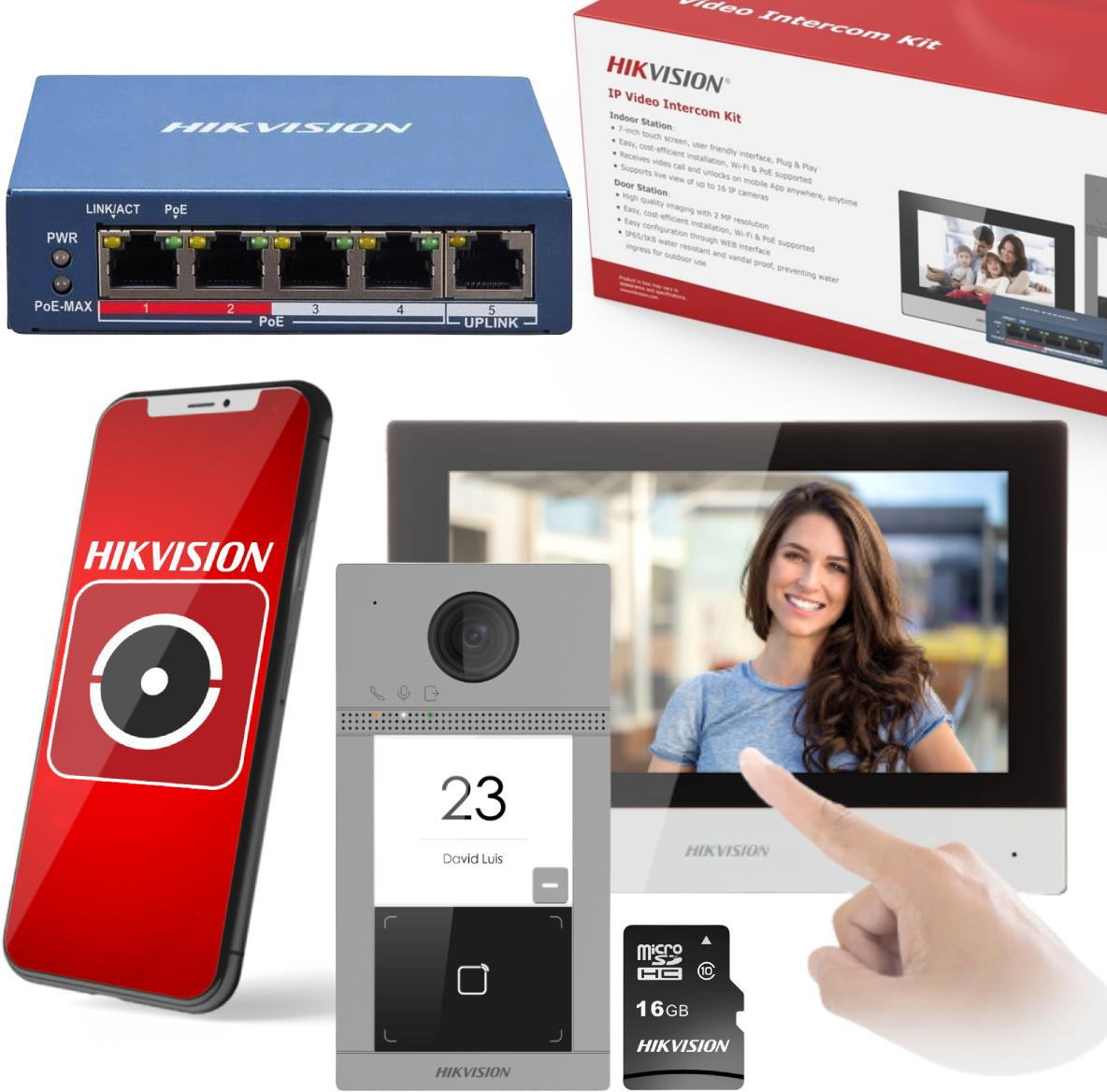 Hikvision DS-KIS604-S wideodomofon IP Villa zestaw 7 cali WiFi PoE Mifare kamera Full HD 129 stopni 1080p Hikvision DS-KIS604-S wideodomofon IP Villa zestaw 7 cali WiFi PoE Mifare kamera Full HD 129 stopni 1080p