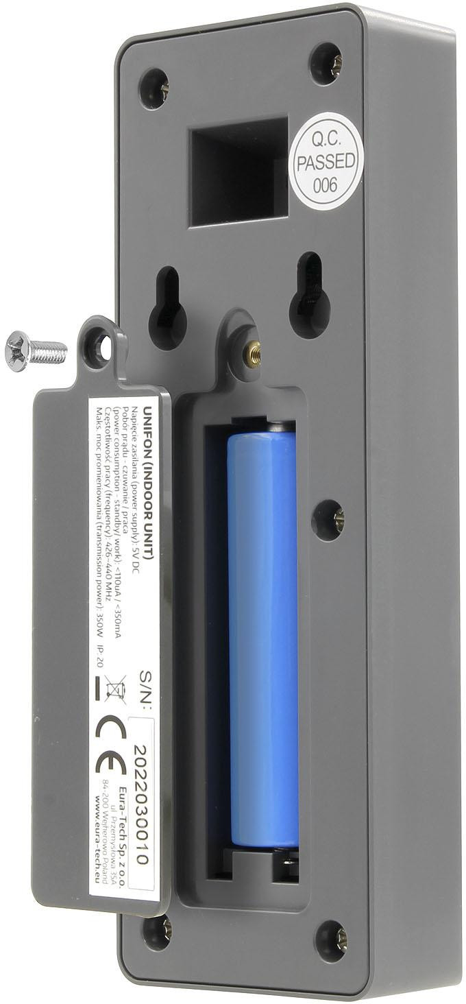 Domofon bezprzewodowy EURA ADP-80A3 grafit, zasięg do 100 m, pasmo 426-440 MHz, 1 wejście Domofon bezprzewodowy EURA ADP-80A3 grafit, zasięg do 100 m, pasmo 426-440 MHz, 1 wejście