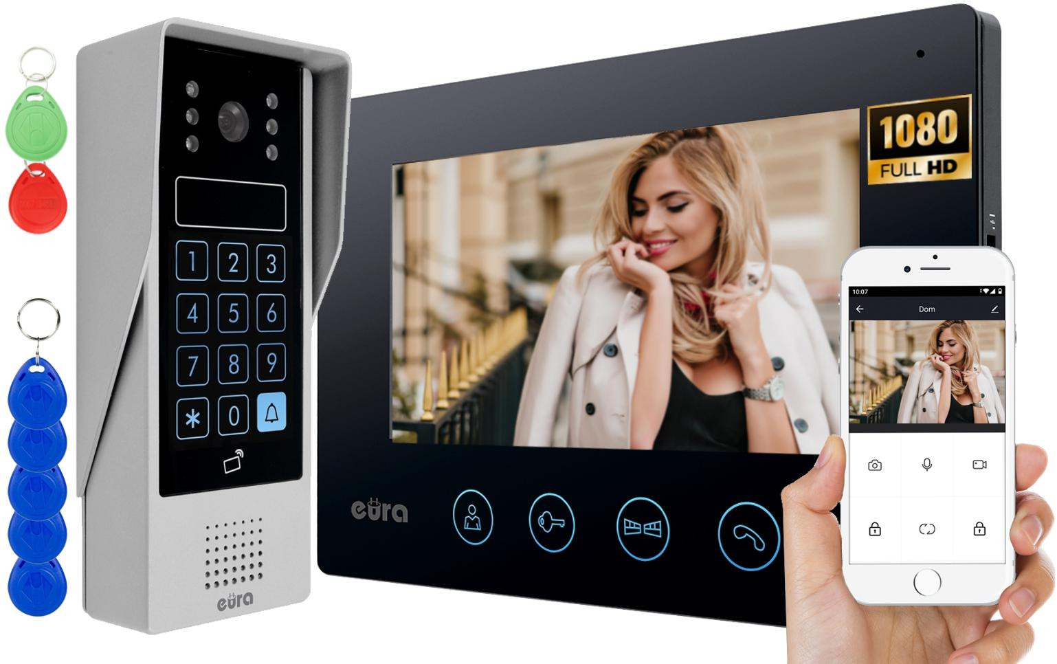 EURA VDP-90A3 DELTA+ wideodomofon czarny 7 cali WiFi TUYA AHD kamera 1080P szyfrator czytnik RFID EURA VDP-90A3 DELTA+ wideodomofon czarny 7 cali WiFi TUYA AHD kamera 1080P szyfrator czytnik RFID