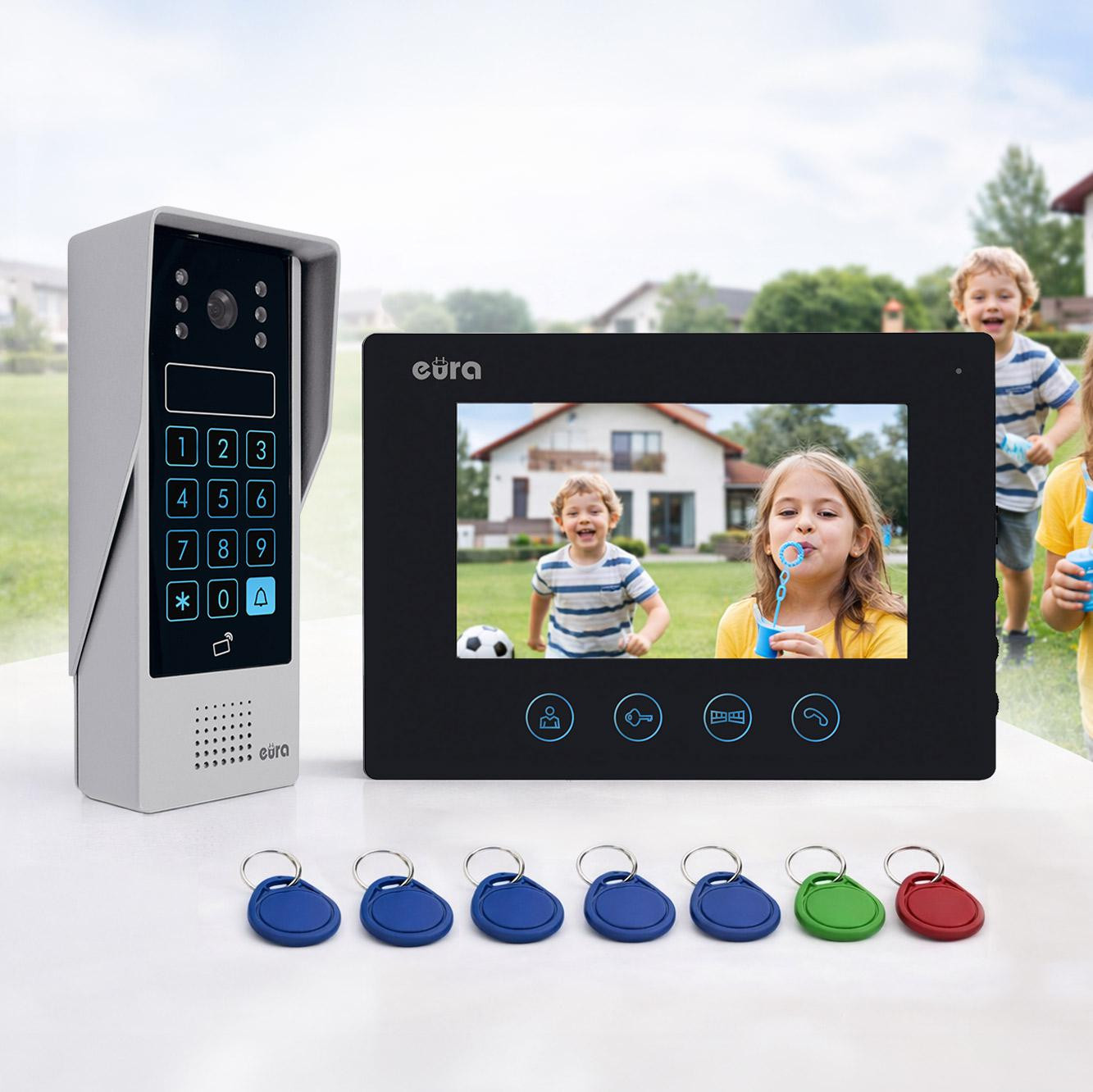 EURA VDP-90A3 DELTA+ wideodomofon czarny 7 cali WiFi TUYA AHD kamera 1080P szyfrator czytnik RFID EURA VDP-90A3 DELTA+ wideodomofon czarny 7 cali WiFi TUYA AHD kamera 1080P szyfrator czytnik RFID