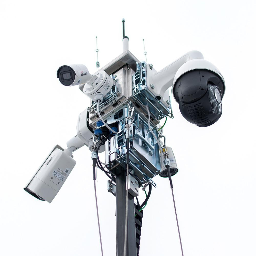 CAMSAT iCAM-TOWER 5MQ3 mobilna wieża monitoringu CCTV 4G LTE 5 kamer PIR alarm autonomiczna CAMSAT iCAM-TOWER 5MQ3 mobilna wieża monitoringu CCTV 4G LTE 5 kamer PIR alarm autonomiczna