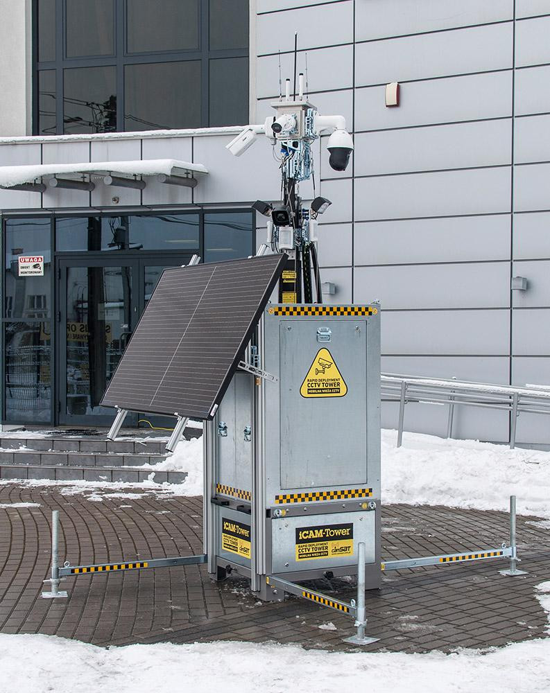 CAMSAT iCAM-TOWER 5MQ3 mobilna wieża monitoringu CCTV 4G LTE 5 kamer PIR alarm autonomiczna CAMSAT iCAM-TOWER 5MQ3 mobilna wieża monitoringu CCTV 4G LTE 5 kamer PIR alarm autonomiczna