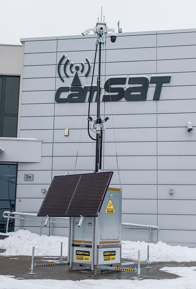 CAMSAT iCAM-TOWER 5MQ3 mobilna wieża monitoringu CCTV 4G LTE 5 kamer PIR alarm autonomiczna CAMSAT iCAM-TOWER 5MQ3 mobilna wieża monitoringu CCTV 4G LTE 5 kamer PIR alarm autonomiczna