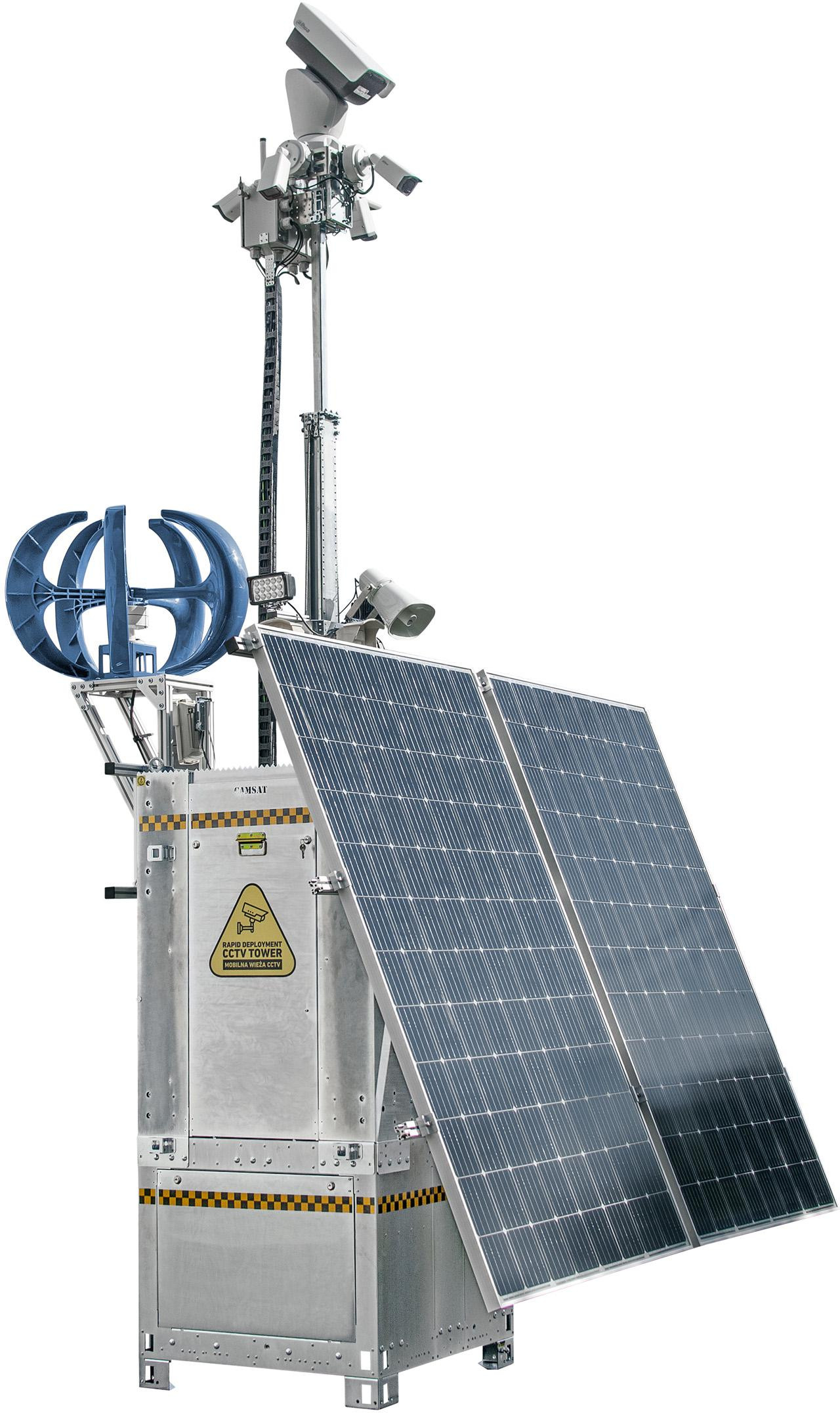 CAMSAT iCAM-TOWER 5MQ3 mobilna wieża monitoringu CCTV 4G LTE 5 kamer PIR alarm autonomiczna CAMSAT iCAM-TOWER 5MQ3 mobilna wieża monitoringu CCTV 4G LTE 5 kamer PIR alarm autonomiczna