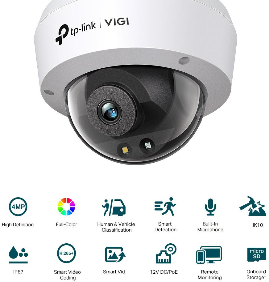 TP-Link VIGI C240 4mm kamera IP 4MP Full-Color kopułkowa zewnętrzna IP67 PoE microSD TP-Link VIGI C240 4mm kamera IP 4MP Full-Color kopułkowa zewnętrzna IP67 PoE microSD