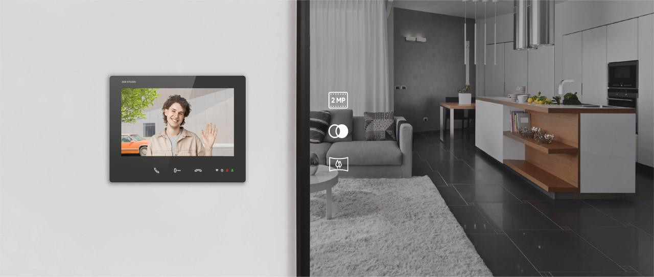 Hikvision DS-KH7300EY-WTE2(B) monitor wideodomofonu 2-Wire 7 cali dotykowy Wi-Fi czarny HD Hikvision DS-KH7300EY-WTE2(B) monitor wideodomofonu 2-Wire 7 cali dotykowy Wi-Fi czarny HD