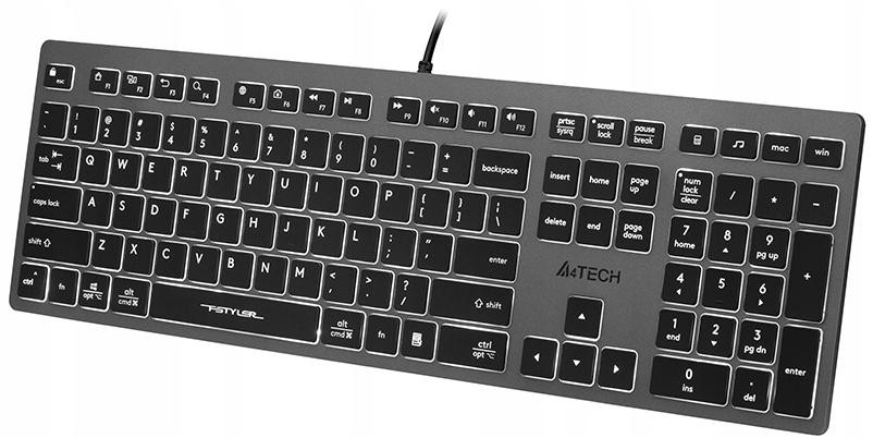 Klávesnica A4tech FStyler FX60H – USB, biele podsvietenie, nožnicové klávesy, sivá