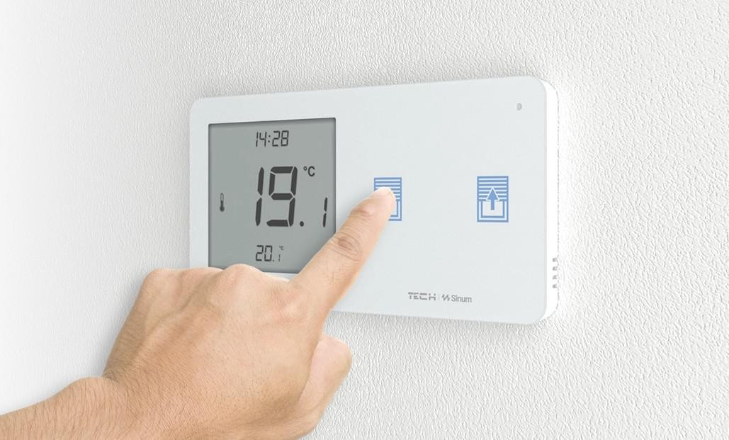 Tech Sterowniki SINUM WZR-02MP przewodowy regulator pokojowy włącznik rolet czarny LCD czujnik podłogi Tech Sterowniki SINUM WZR-02MP przewodowy regulator pokojowy włącznik rolet czarny LCD czujnik podłogi