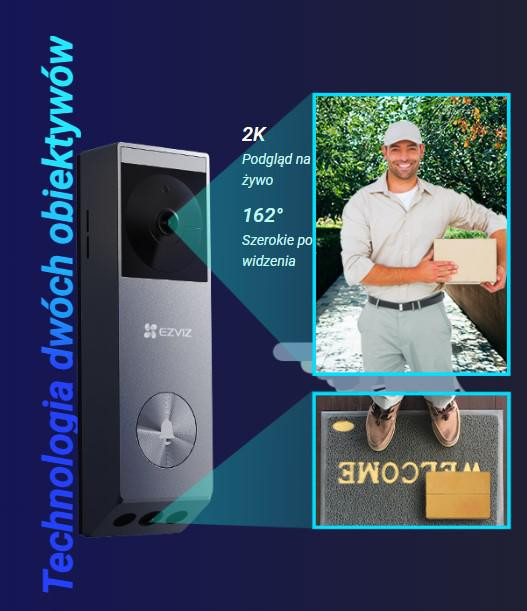 EZVIZ EP3x wideodomofon bateryjny z panelem słonecznym, kamera 2K 3MP, dwa obiektywy EZVIZ EP3x wideodomofon bateryjny z panelem słonecznym, kamera 2K 3MP, dwa obiektywy