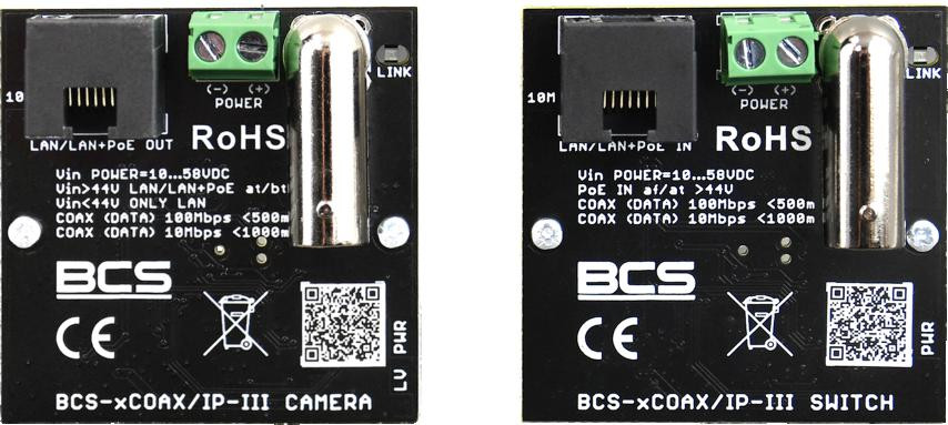 Konwerter BCS POWER BCS-XCOAX/IP-III, Ethernet i PoE po kablu koncentrycznym do 1000 m, do 90 W Konwerter BCS POWER BCS-XCOAX/IP-III, Ethernet i PoE po kablu koncentrycznym do 1000 m, do 90 W