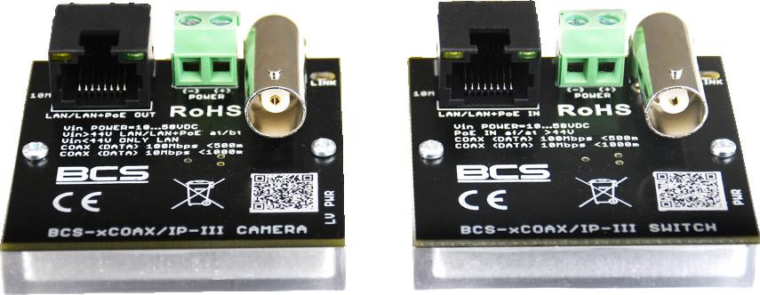 Konwerter BCS POWER BCS-XCOAX/IP-III, Ethernet i PoE po kablu koncentrycznym do 1000 m, do 90 W Konwerter BCS POWER BCS-XCOAX/IP-III, Ethernet i PoE po kablu koncentrycznym do 1000 m, do 90 W