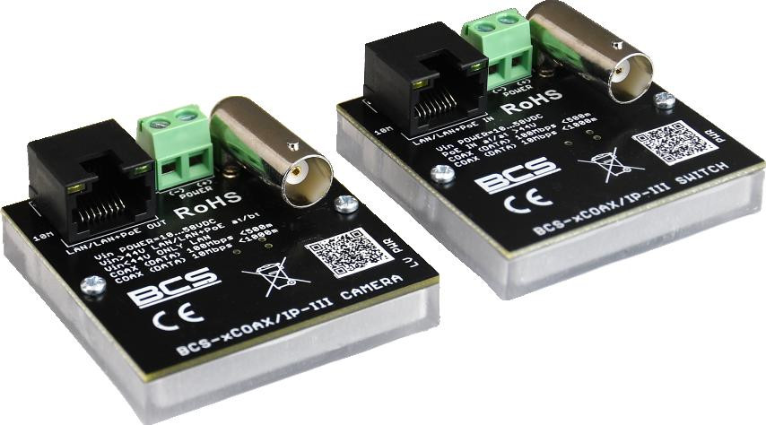 Konwerter BCS POWER BCS-XCOAX/IP-III, Ethernet i PoE po kablu koncentrycznym do 1000 m, do 90 W Konwerter BCS POWER BCS-XCOAX/IP-III, Ethernet i PoE po kablu koncentrycznym do 1000 m, do 90 W
