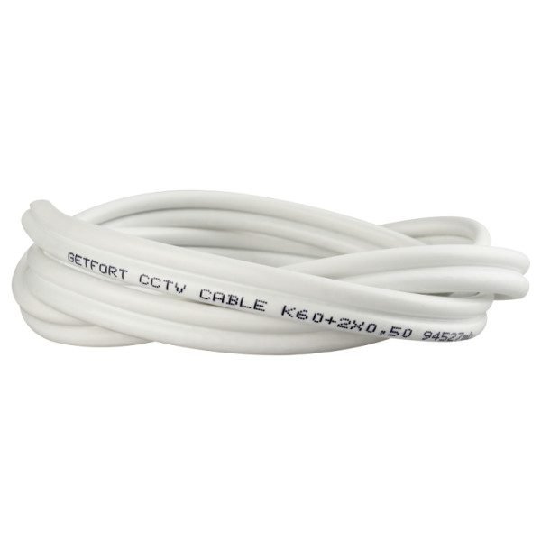 Przewód kabel koncentryczny z zasilaniem do CCTV BIAŁY K60+2×0,5mm2 GETFORT 1m