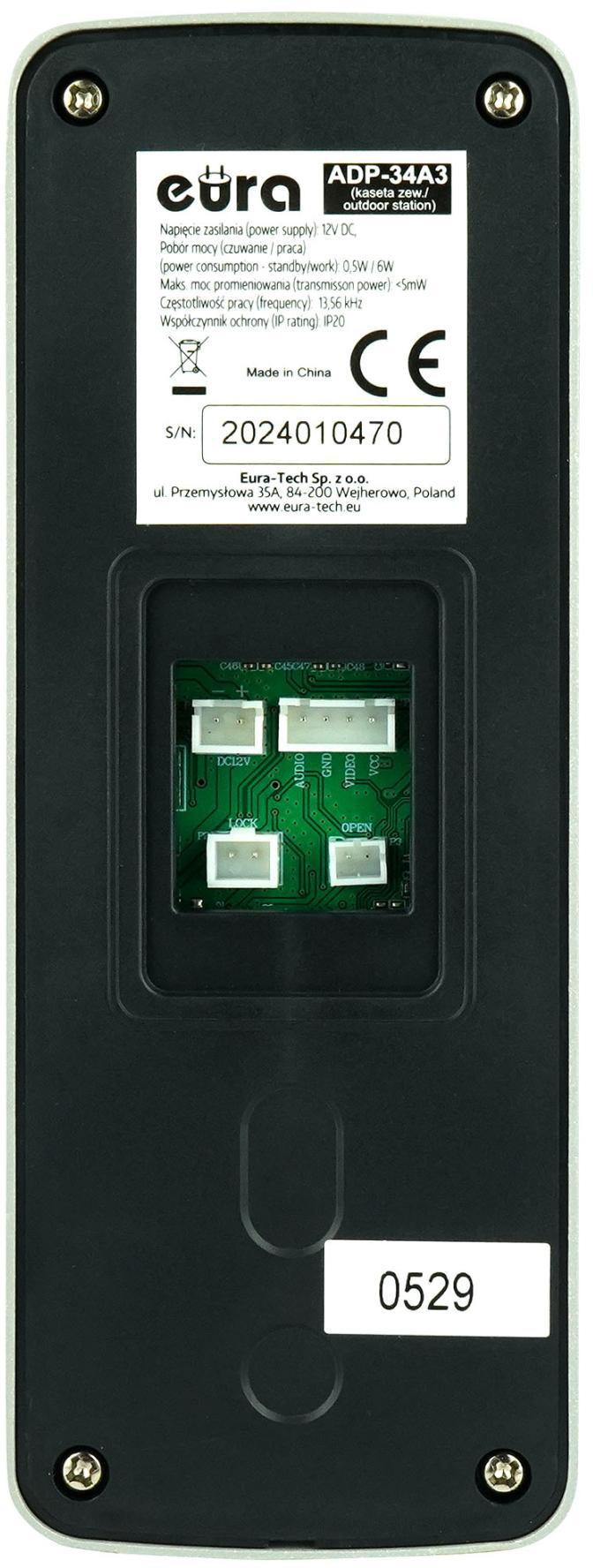 Domofon EURA ADP-34A3 biały głośnomówiący 2 wejścia szyfrator czytnik RFID Domofon EURA ADP-34A3 biały głośnomówiący 2 wejścia szyfrator czytnik RFID
