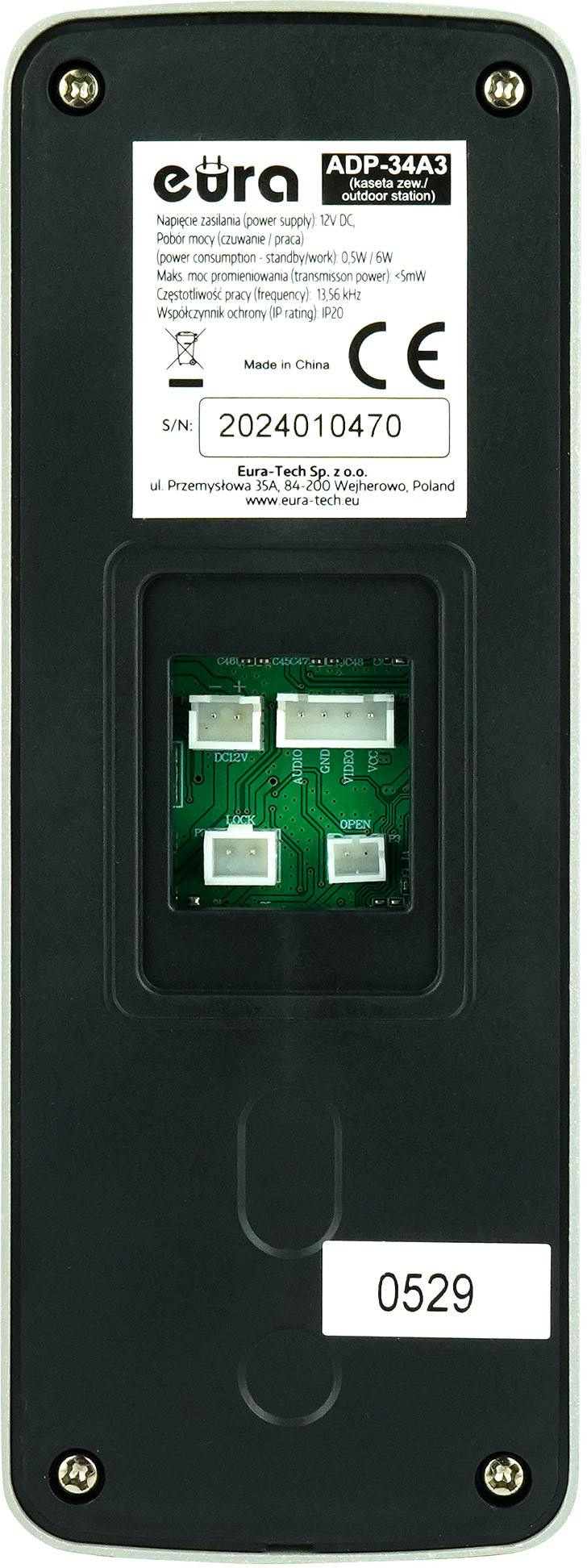Domofon EURA ADP-34A3 czarny głośnomówiący 2 wejścia szyfrator czytnik RFID Domofon EURA ADP-34A3 czarny głośnomówiący 2 wejścia szyfrator czytnik RFID