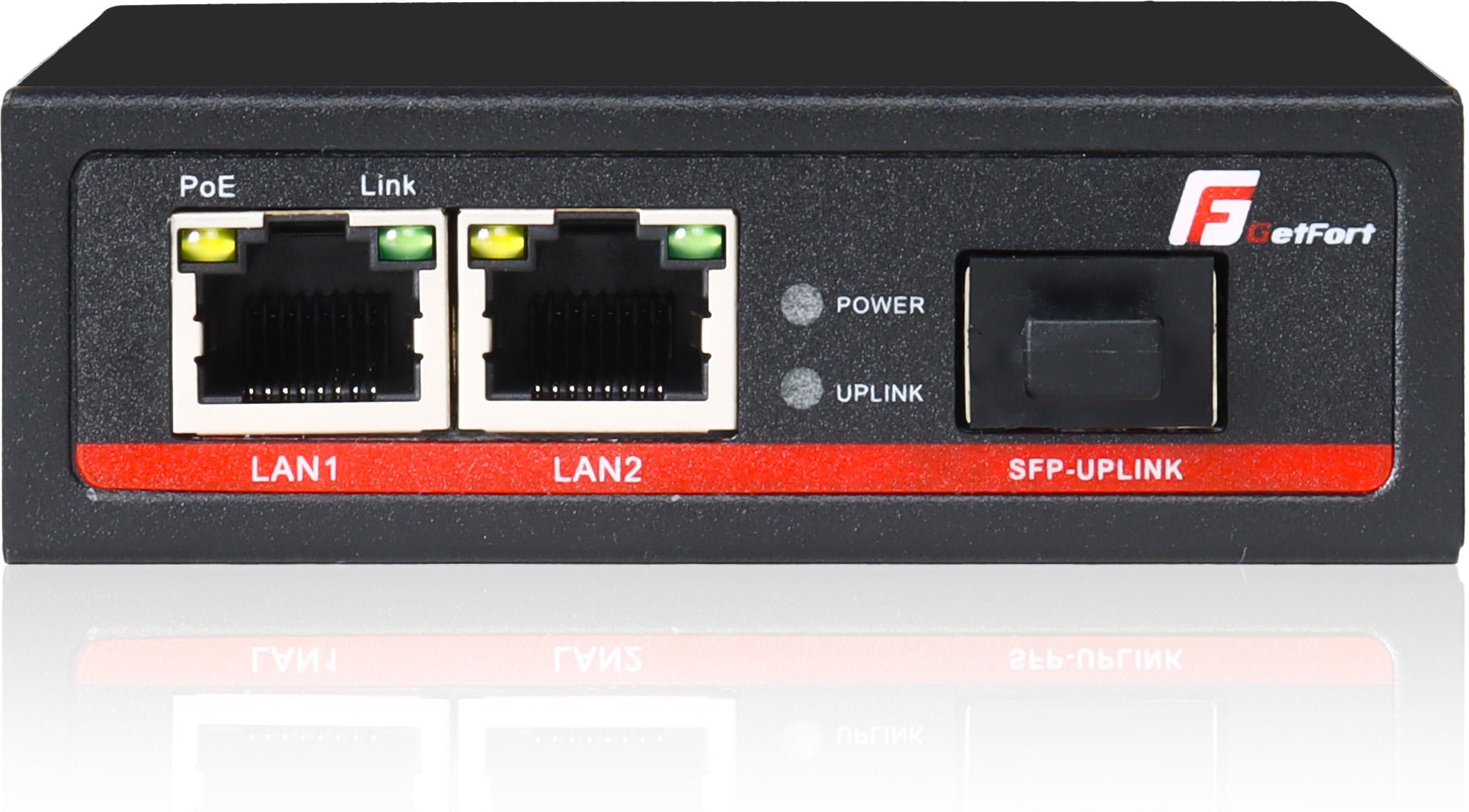 MEDIA Convertitore / Adattatore (SWITCH) POE GETFORT SFP RJ-45 1000Mbps (2-port)