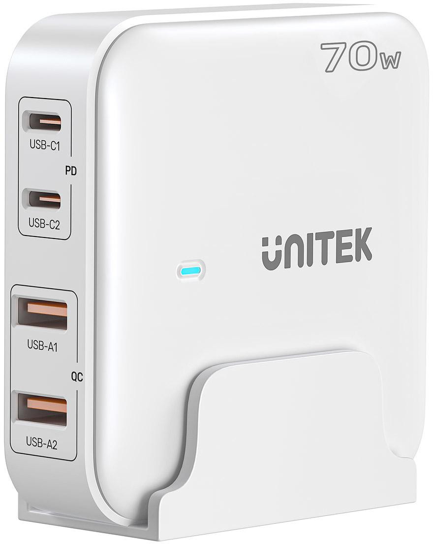 Unitek P1228AWH01-EU Caricabatterie da scrivania GaN 70W 2xUSB-A 2xUSB-C