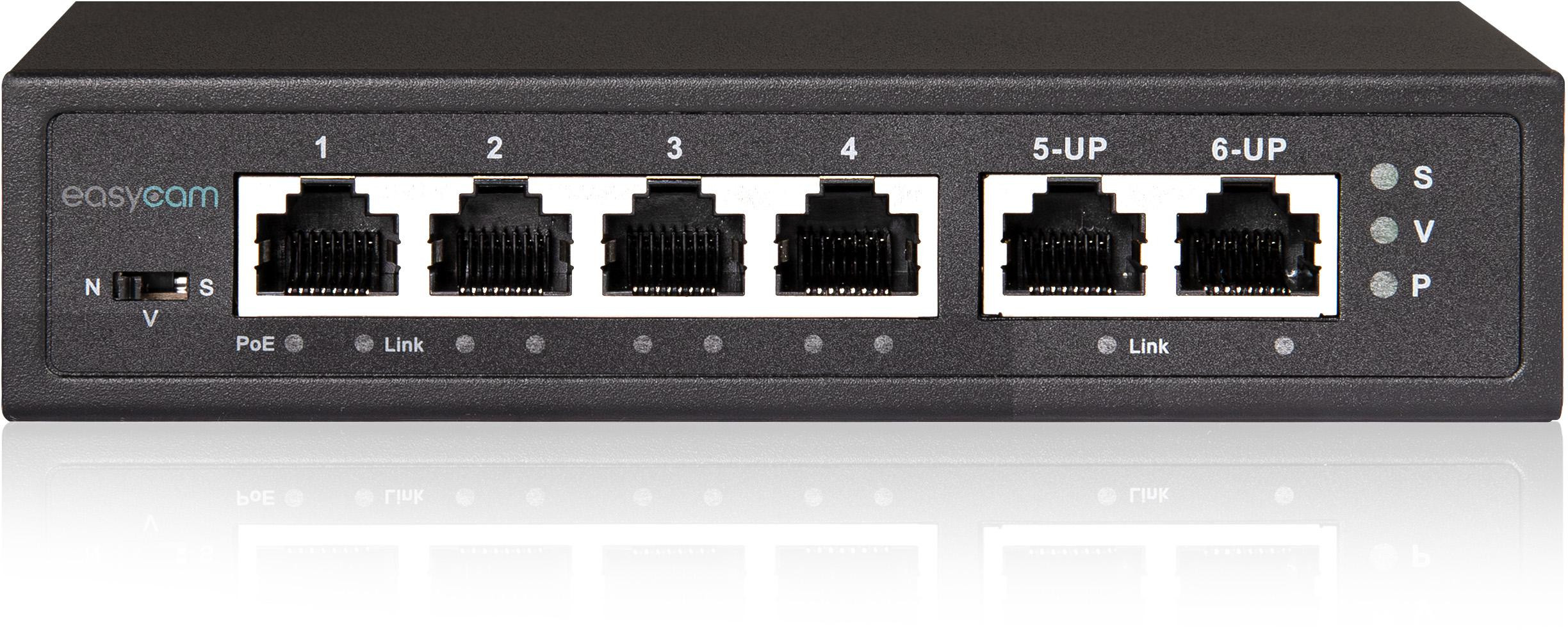 Switch PoE EasyCam 4FE x POE + 2FE UPLINK 60W