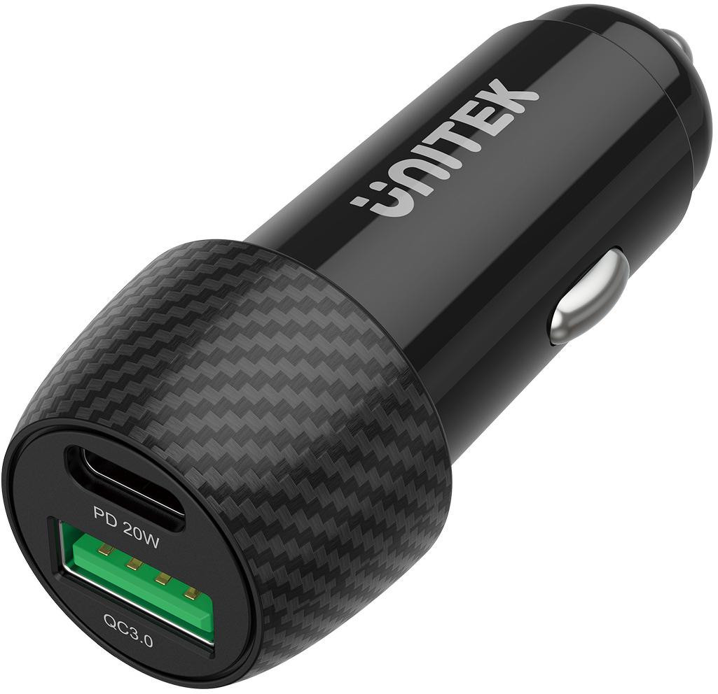 Unitek Caricatore auto 12V 38W USB-A USB-C QC3..0