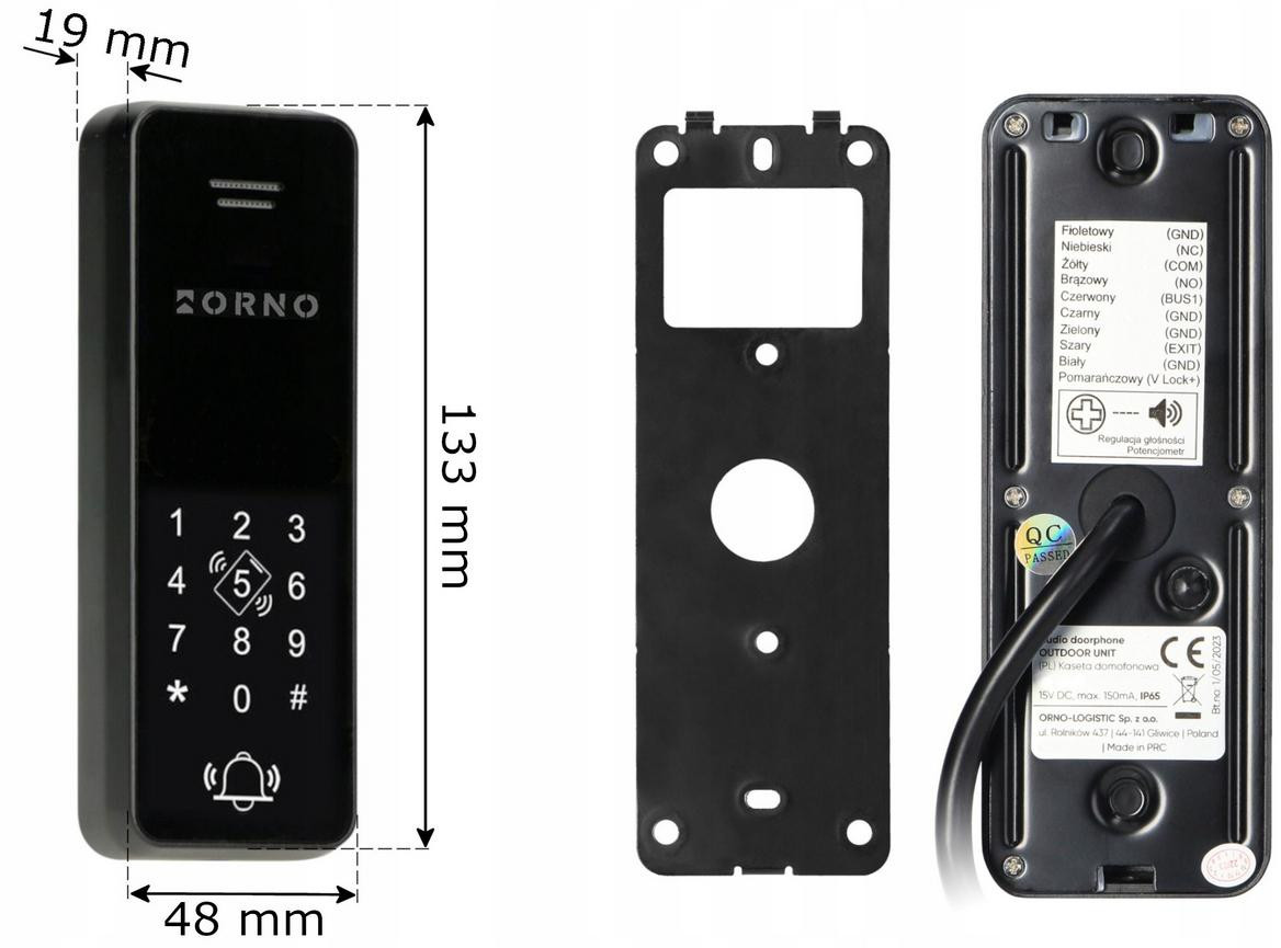 Zestaw domofonowy ORNO OR-DOM-BA-933/B SANDI, jednorodzinny, czytnik RFID i szyfrator, 2-żyłowy, IP65 Zestaw domofonowy ORNO OR-DOM-BA-933/B SANDI, jednorodzinny, czytnik RFID i szyfrator, 2-żyłowy, IP65