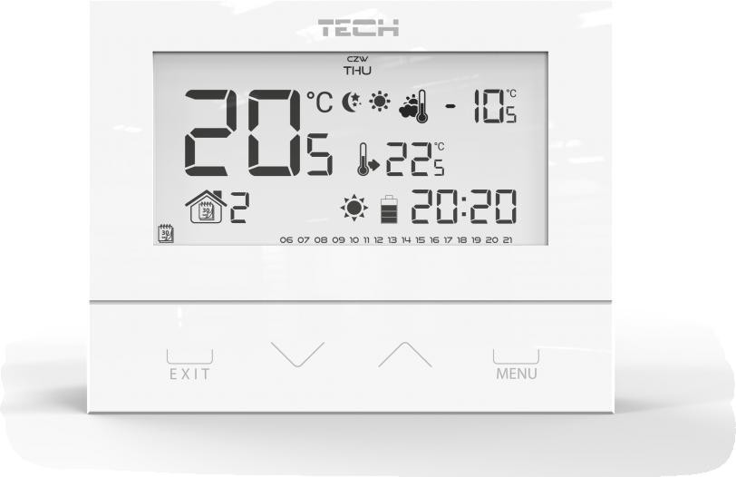 TECH ST-292 v3 przewodowy regulator pokojowy biały, szklany panel, OPTIMUM START TECH ST-292 v3 przewodowy regulator pokojowy biały, szklany panel, OPTIMUM START