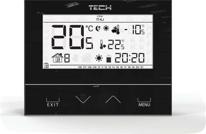 Regulator pokojowy TECH ST-292v3 czarny przewodowy dwustanowy szklany panel sterownik ogrzewania Regulator pokojowy TECH ST-292v3 czarny przewodowy dwustanowy szklany panel sterownik ogrzewania