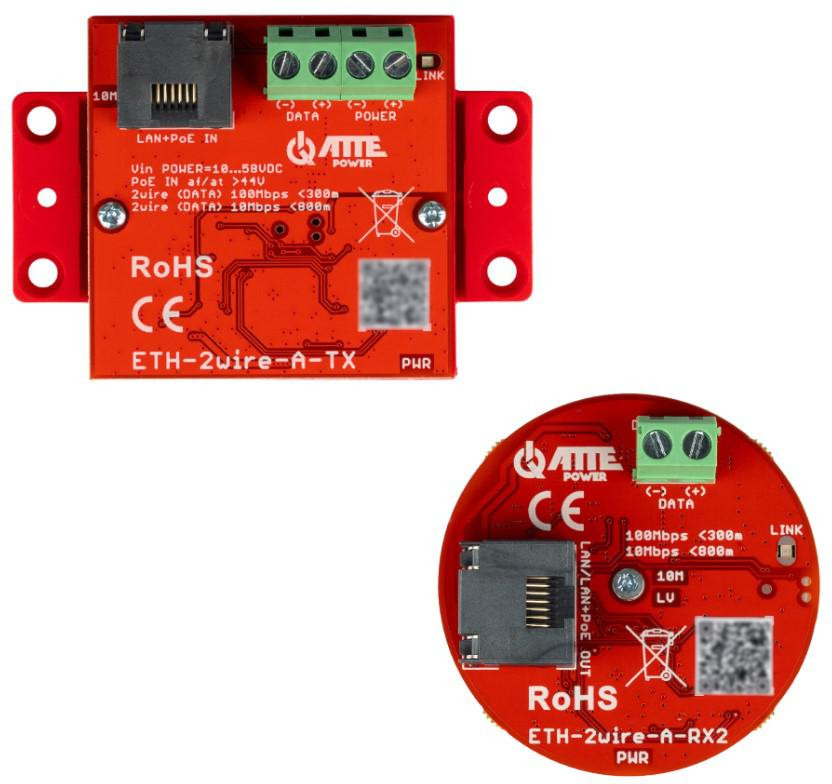 ATTE ETH-2wire-A-SET2 zestaw konwerterów, Ethernet i PoE po 2 żyłach, do 800 m ATTE ETH-2wire-A-SET2 zestaw konwerterów, Ethernet i PoE po 2 żyłach, do 800 m