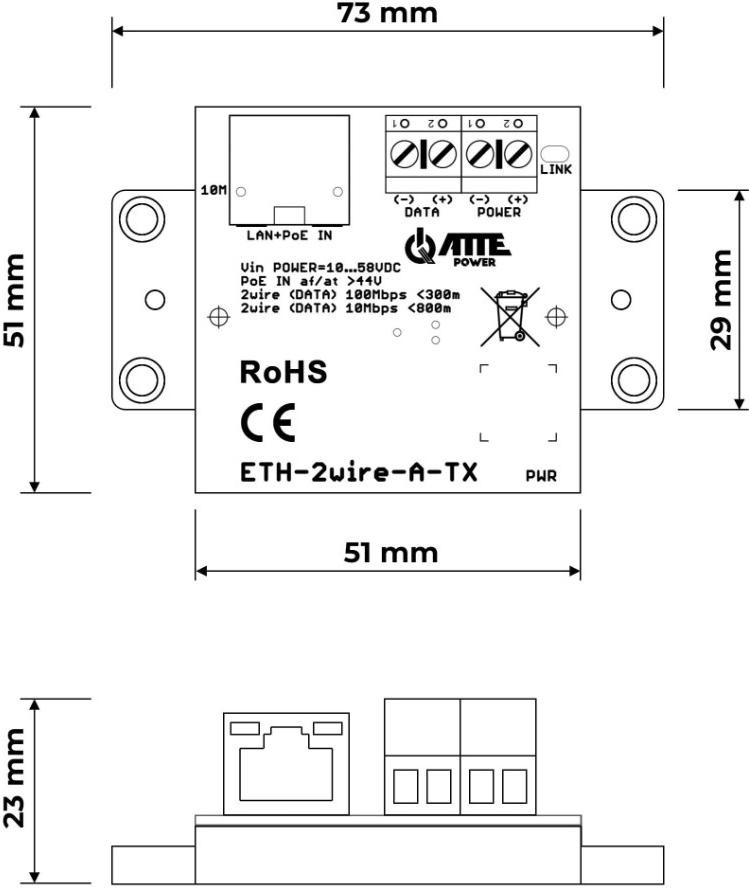 ATTE ETH-2wire-A-SET2 zestaw konwerterów, Ethernet i PoE po 2 żyłach, do 800 m ATTE ETH-2wire-A-SET2 zestaw konwerterów, Ethernet i PoE po 2 żyłach, do 800 m