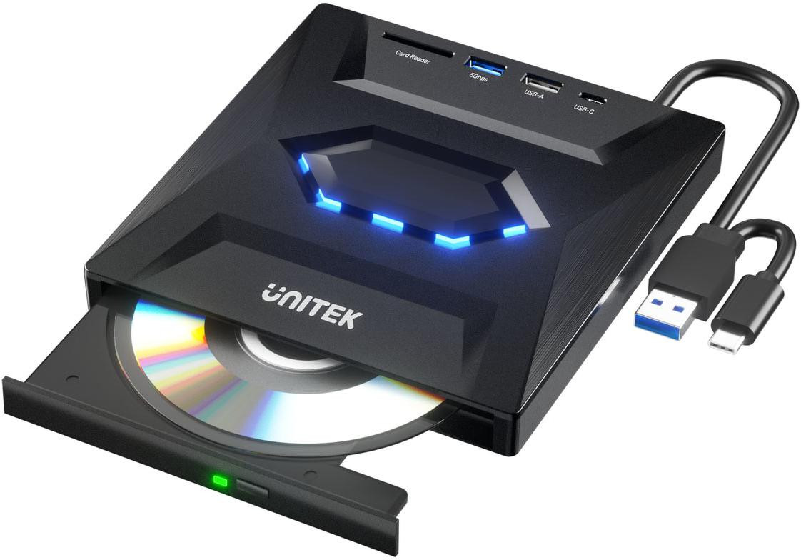 Unitek Nagrywarka da esterno DVD/CD, Hub USB 5Gbps, Lettore RFID / Controllo accessi schede SD T1037A01