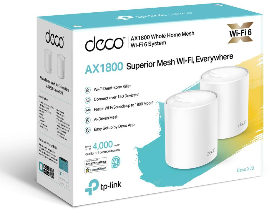 TP-Link Deco X20 zestaw 2-pack mesh WiFi 6 AX1800, zasięg do 370 m2, dwa pasma, porty Gigabit TP-Link Deco X20 zestaw 2-pack mesh WiFi 6 AX1800, zasięg do 370 m2, dwa pasma, porty Gigabit
