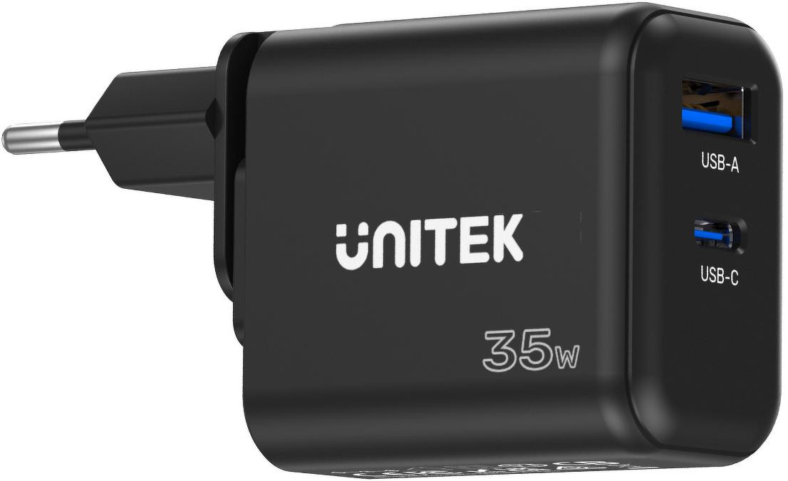 Caricatore da parete USB Unitek GaN PD 35W USB-C + USB-A nera