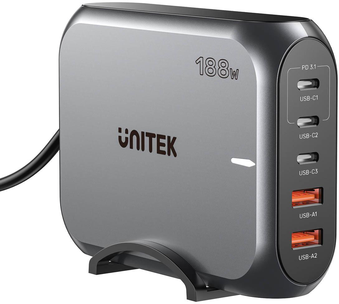Caricatore da parete USB Unitek 2xUSB-A 3xUSB-C GAN 188W