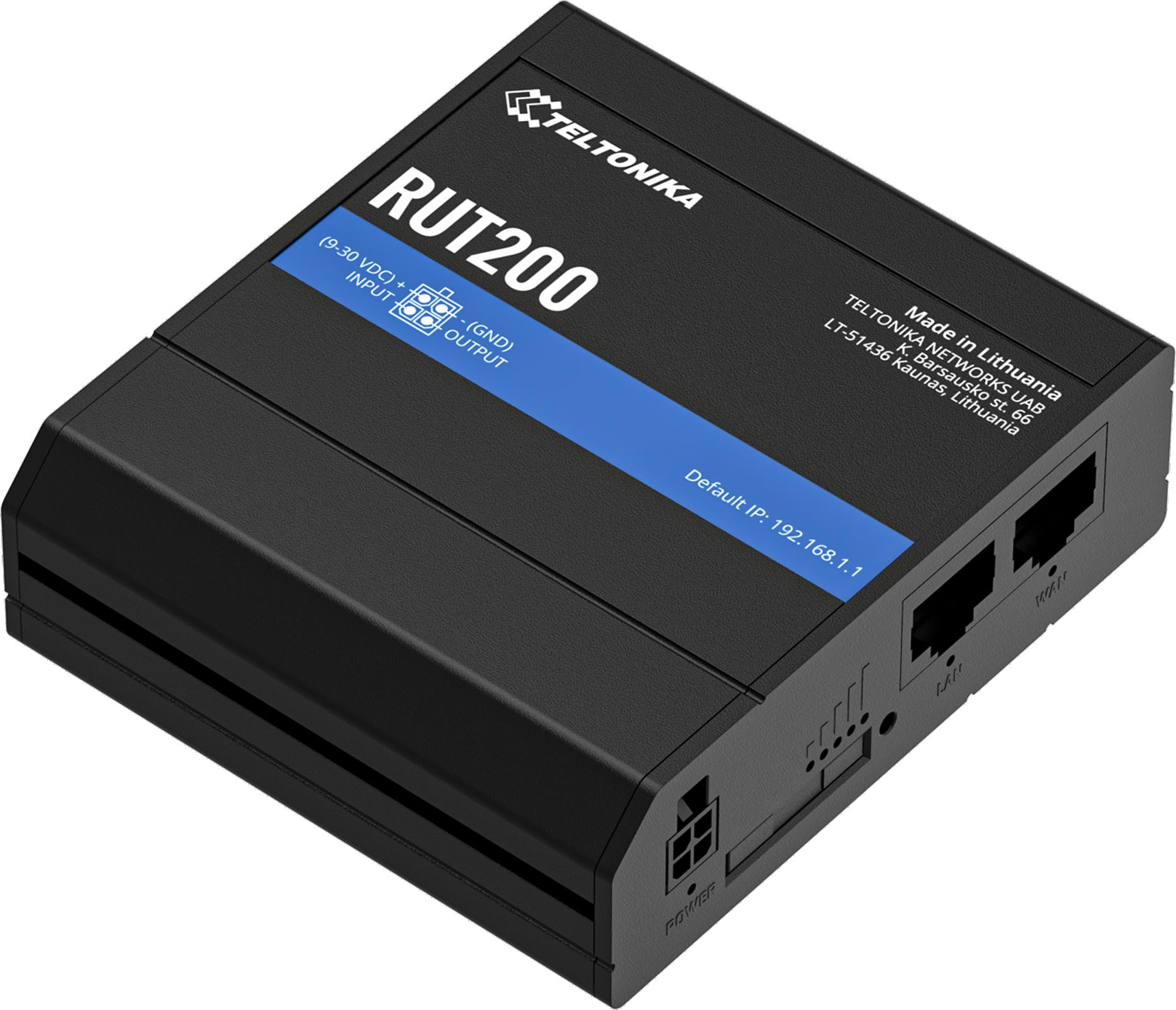 Teltonika RUT200 router przemysłowy LTE Cat4 4G, 2x LAN, WiFi 2,4 GHz, zdalne zarządzanie RMS Teltonika RUT200 router przemysłowy LTE Cat4 4G, 2x LAN, WiFi 2,4 GHz, zdalne zarządzanie RMS