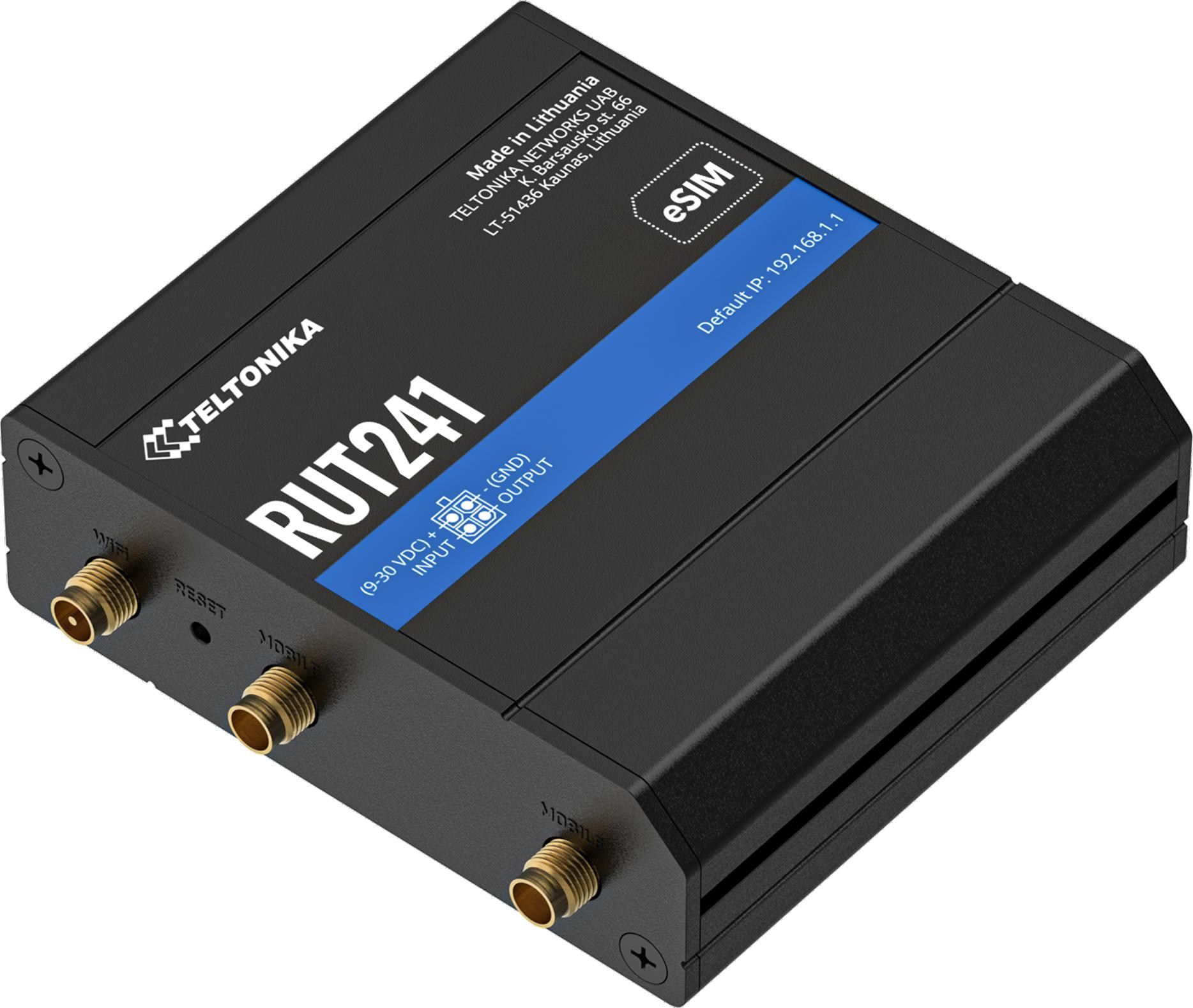 Teltonika RUT241 router przemysłowy 4G LTE Cat4 eSIM WiFi 2x Ethernet DIN RutOS RUT241010000 Teltonika RUT241 router przemysłowy 4G LTE Cat4 eSIM WiFi 2x Ethernet DIN RutOS RUT241010000